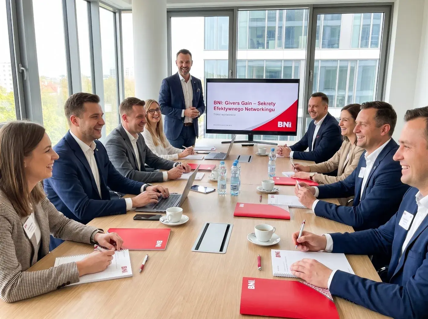 A BNI workshop at a table