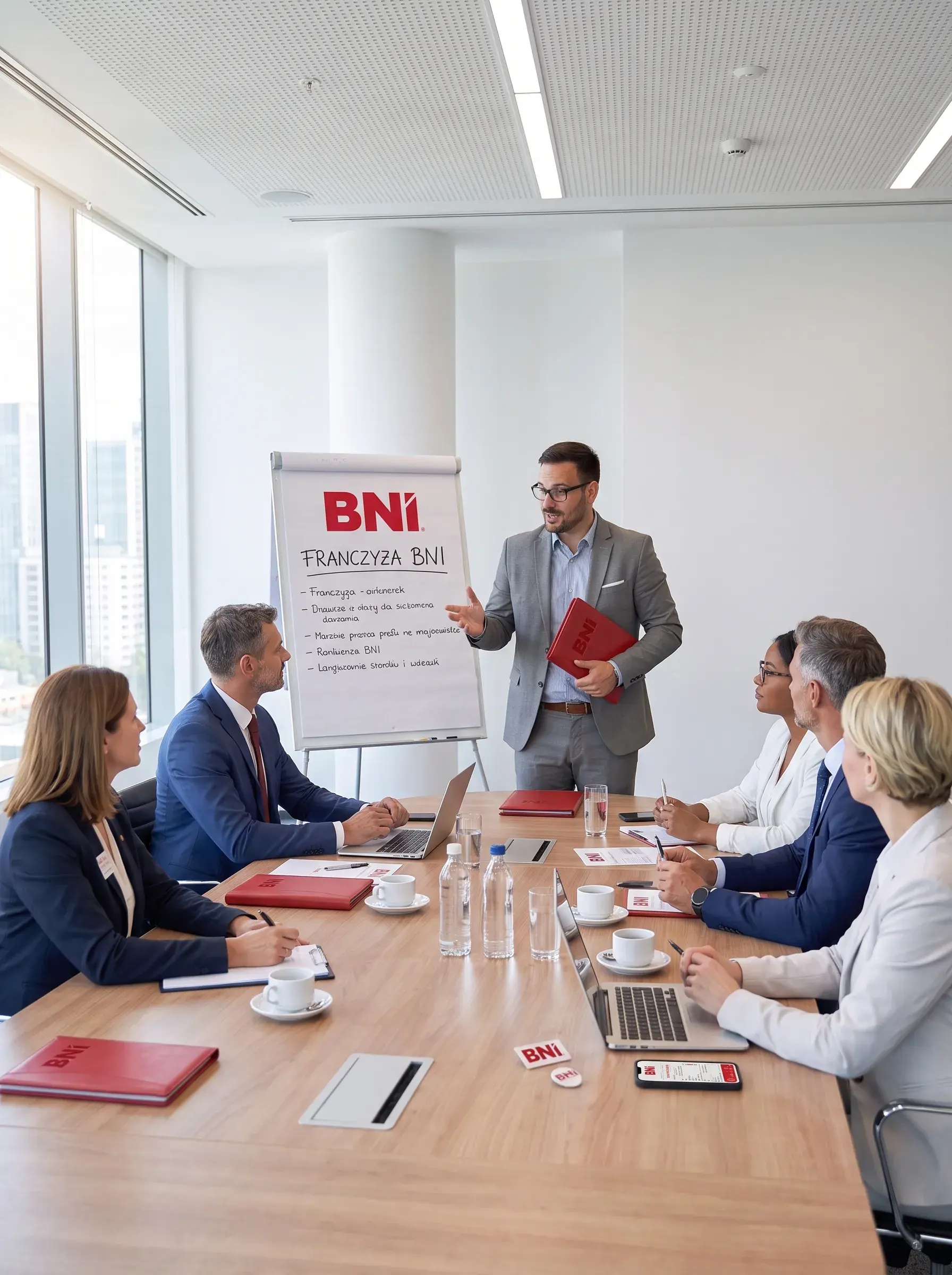 A BNI Franchisee presents a plan at a BNI franchise flipchart